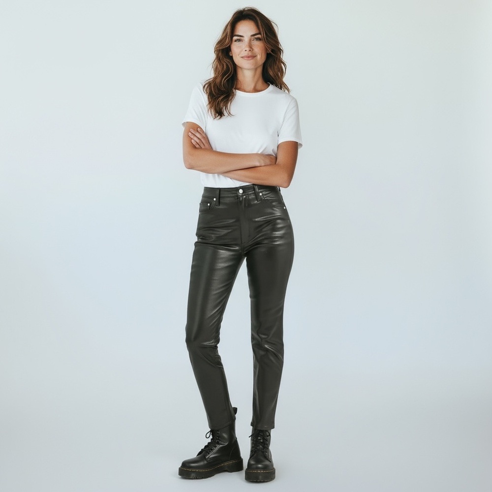 Wrangler Walker 677 Western High Rise Slim Gloss Shiny Sleek BikerBlack Pants